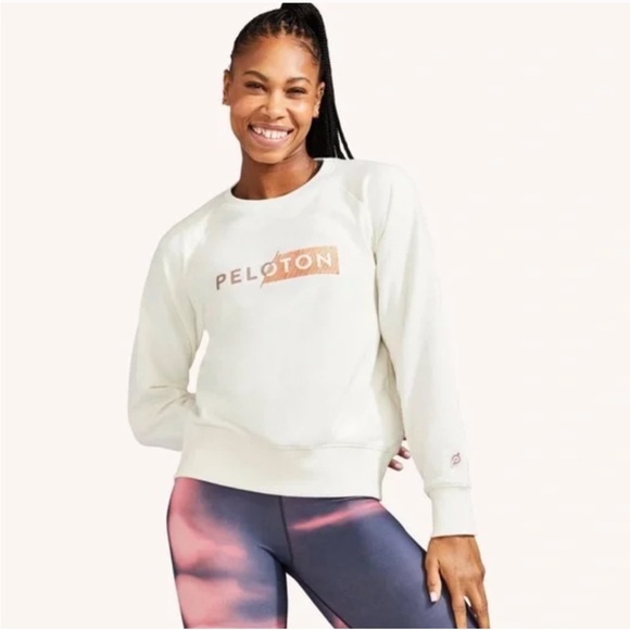 Peloton Platform Pullover Embroidered Cream Crew Sweatshirt - Picture 3 of 10